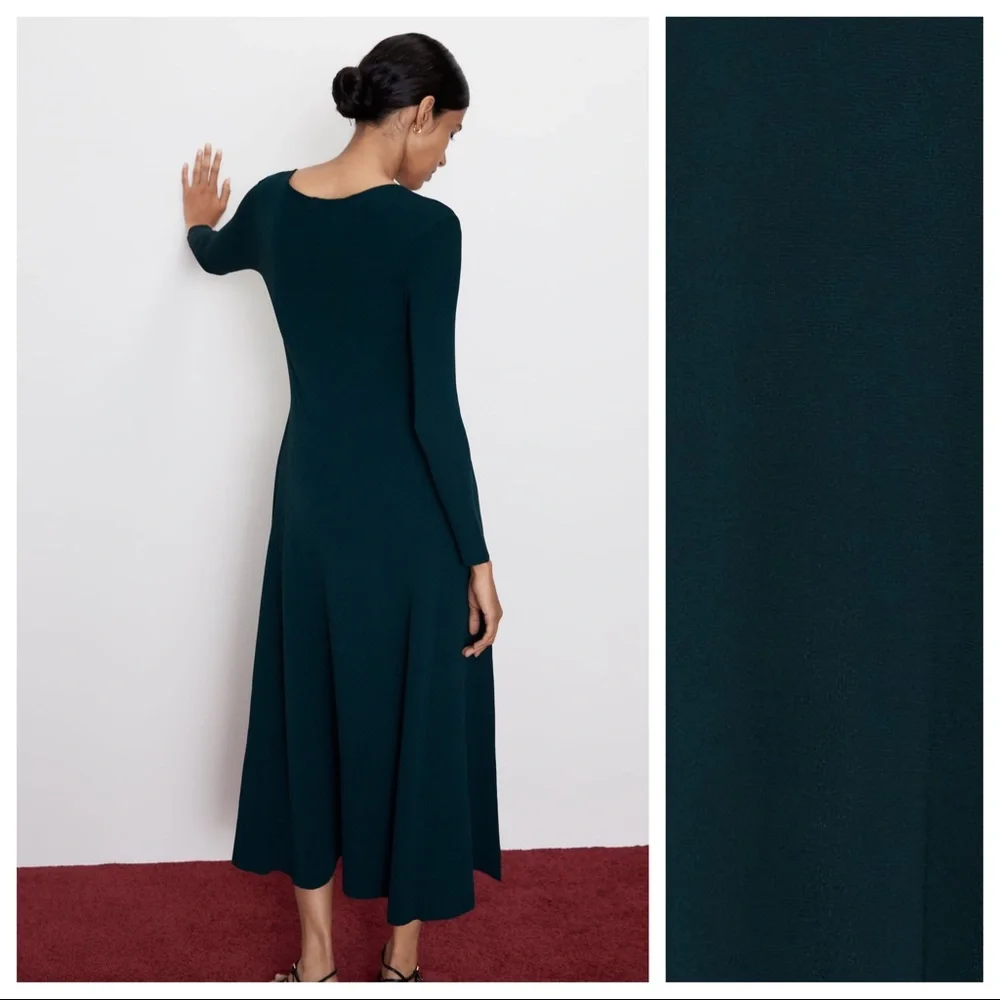 COPY - NWT. Zara Green Knit A-line Maxi Dress. Size S. - Picture 3 of 9